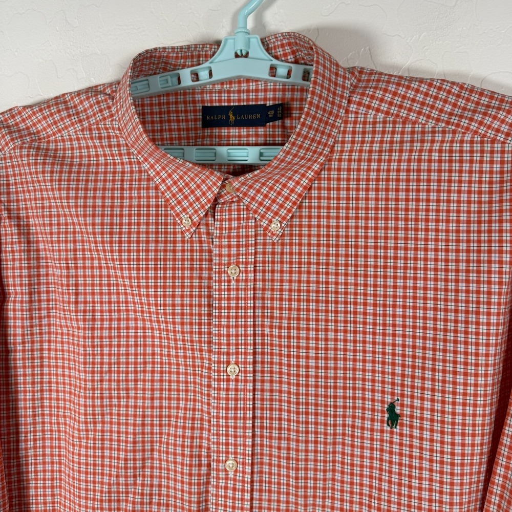 Ralph Lauren Shirt Mens 4XB Big Orange Button Down Plaid Long Sleeve Pony